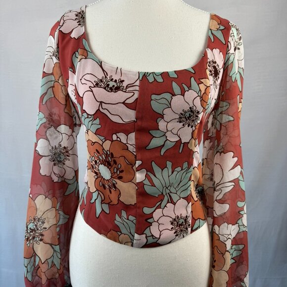 Aritzia Wilfred Grace Top in Warm Sienna Red/Subtle Mint Floral - Picture 4 of 16